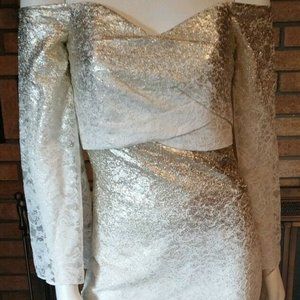 Metallic gold/ivory lace gown Badgley Mischka NWT